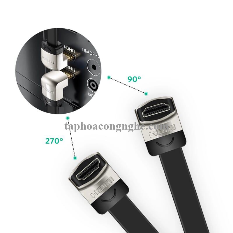 Ugreen 10284 3M màu Đen Cáp tín hiệu HDMI chuẩn 1.4 đầu góc 90 độ HD122 30010284